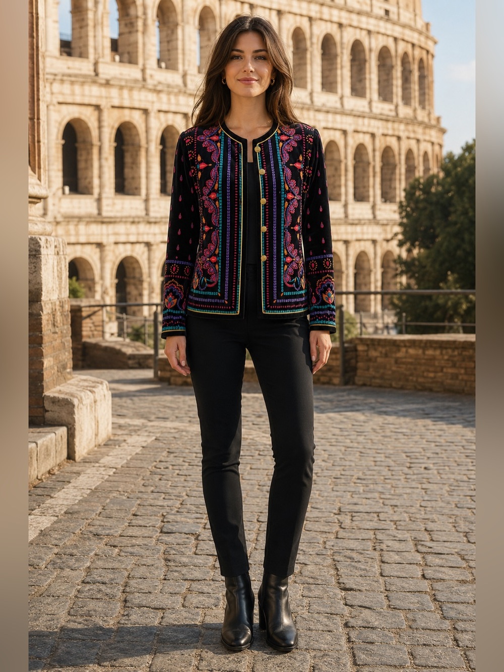 Vtg Saxton Hall Embroidered Velvet Jacket Made in Japan Boho Size 8